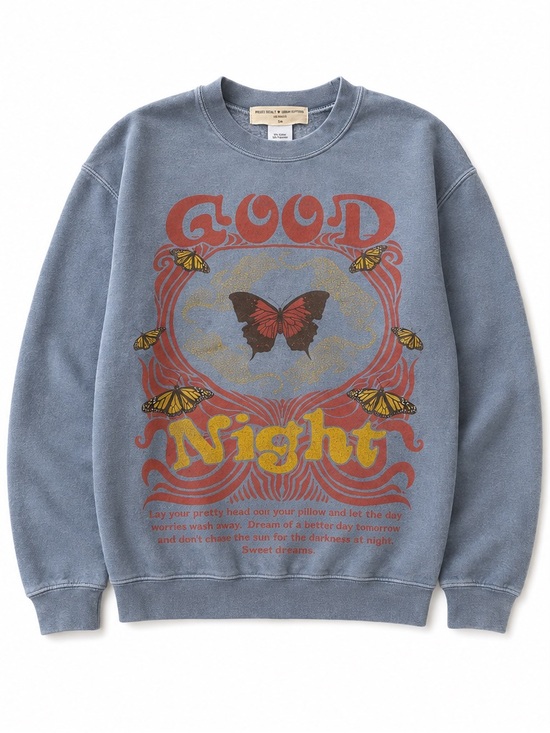 Urban Outfitters Sweaters - Urban Outfitters Blue 'Good Night' Butterfly Graphic Crewneck